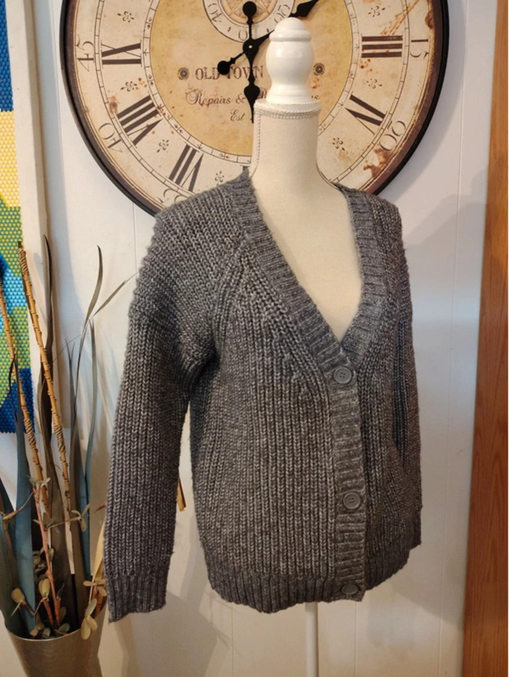 Olivia Sky Gray Chunky Knit Cardigan Sweater M